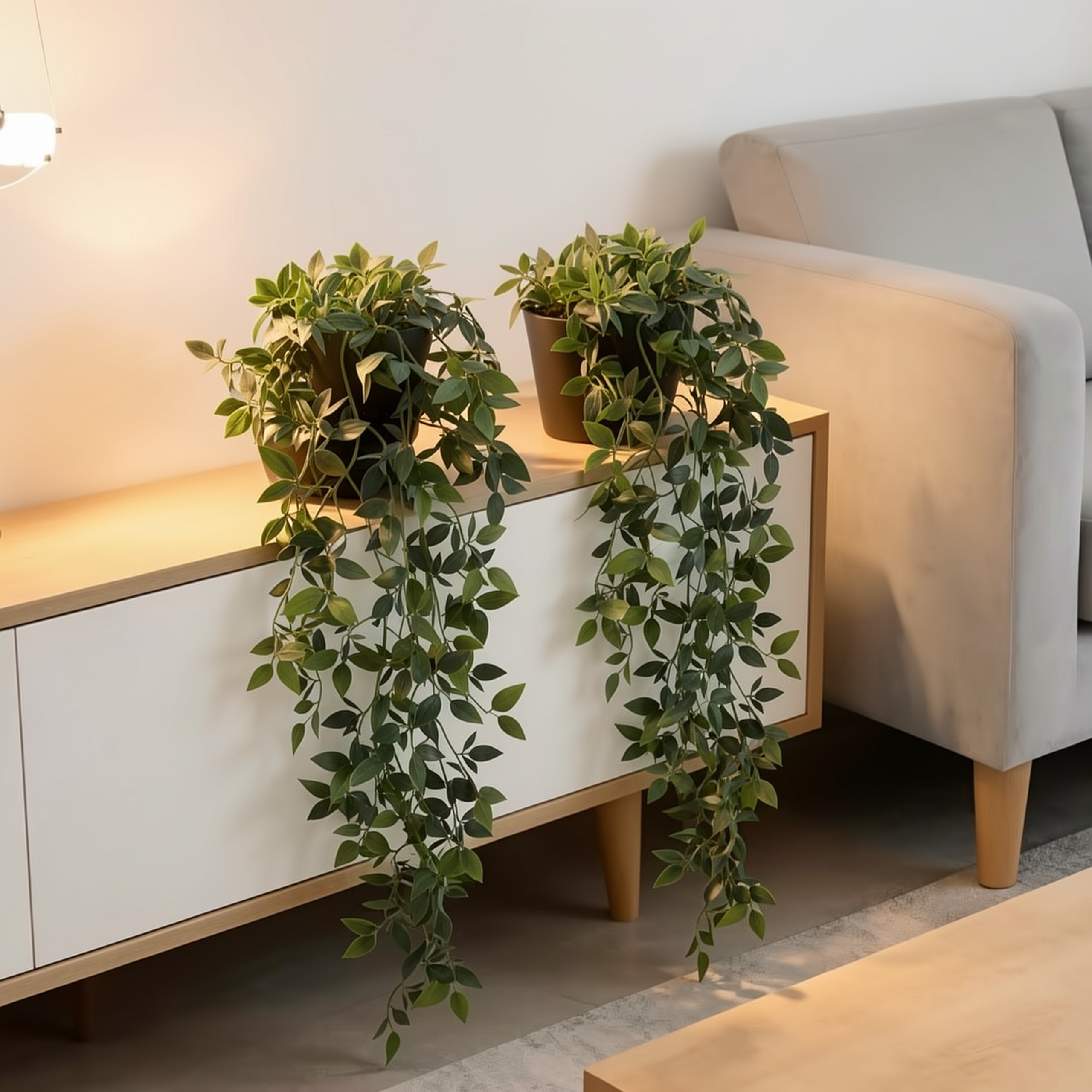 2pcs Large Artificial Green Fern Plants with Hanging Straps