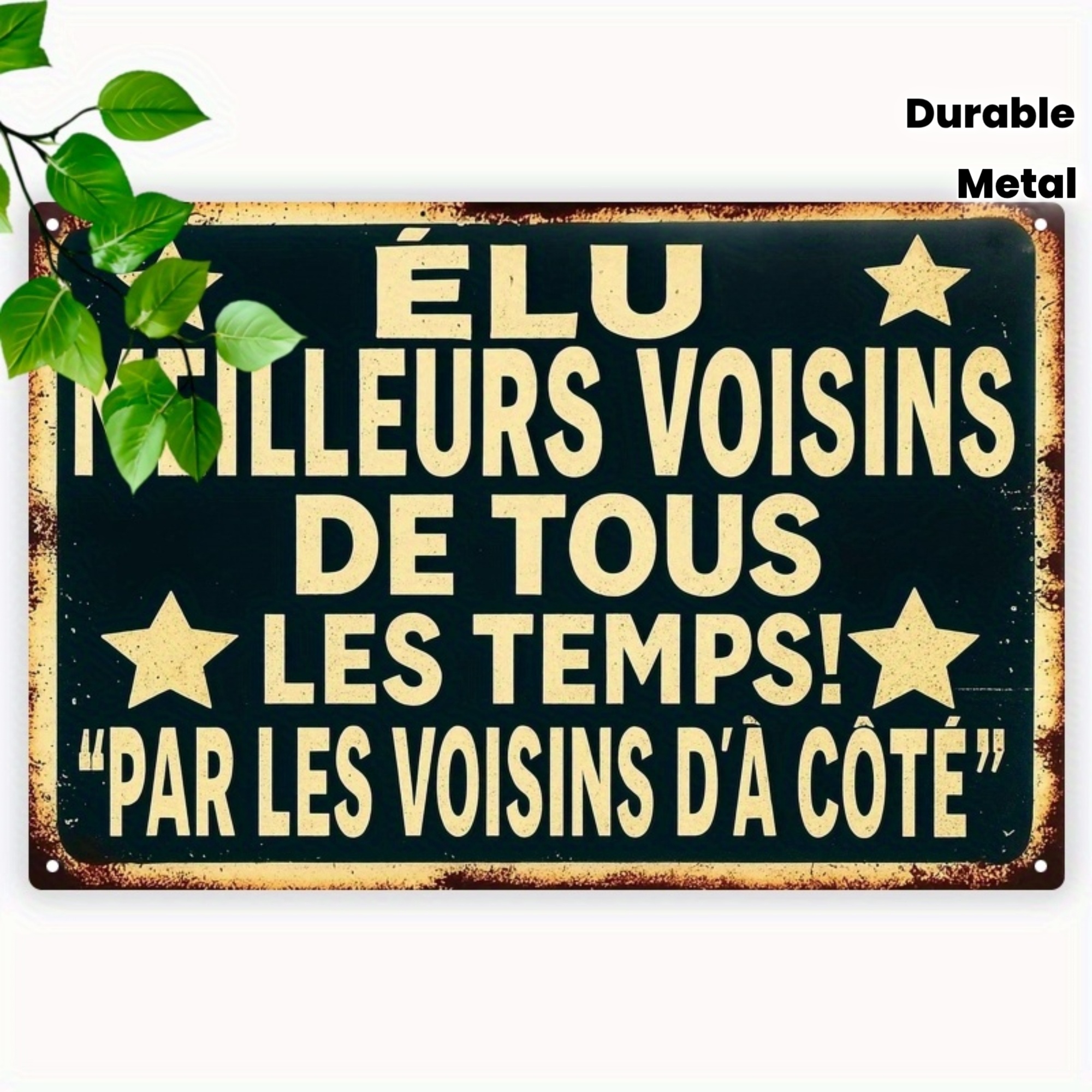 TEMU Décoration murale plate 2D en métal, 1 pièce, style français vintage « Meilleur » — Texture de fer noir vieilli, de la française « Meilleur »,