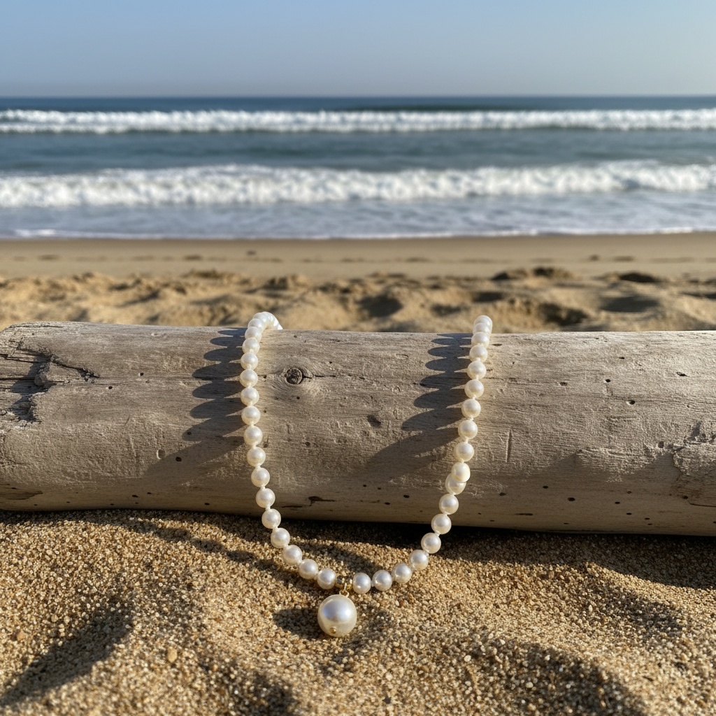 Women's Long White Glass French-Style Necklace, Elegant Gift