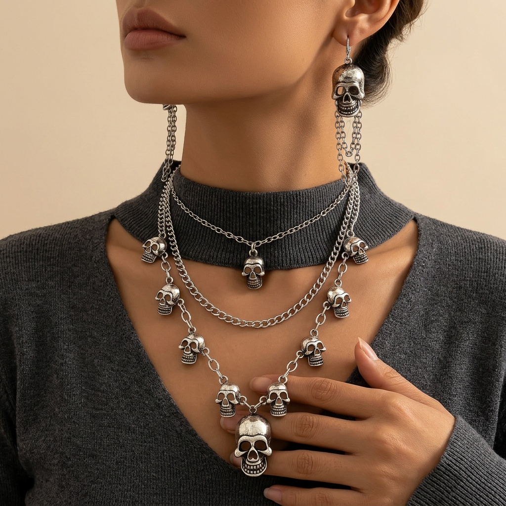 2pcs Women's Stackable Necklace and Earrings Set, Vintage Style