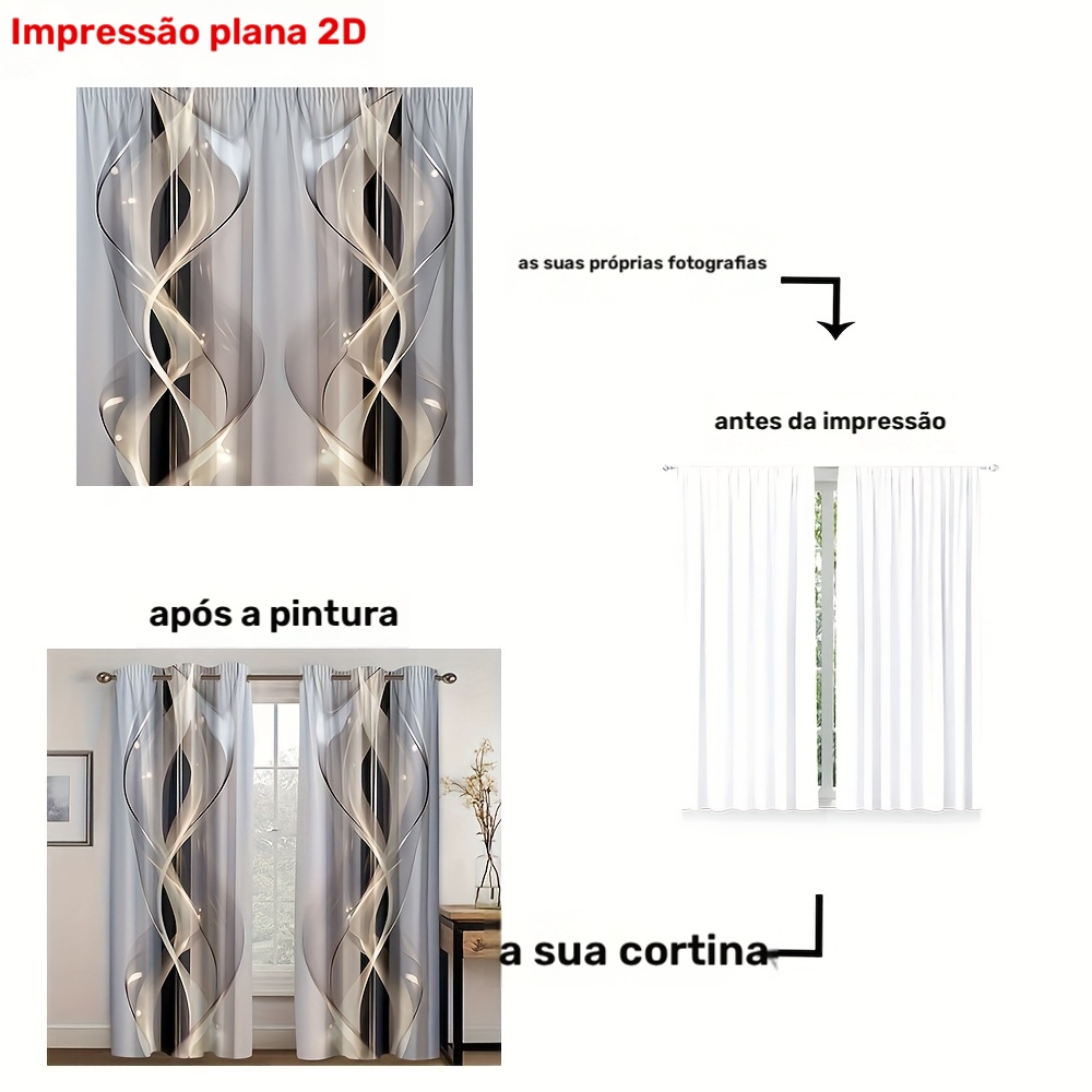2D Flat - 2D Flat - 2 unidades de Cortinas com Impressão Geométrica Moderna  7