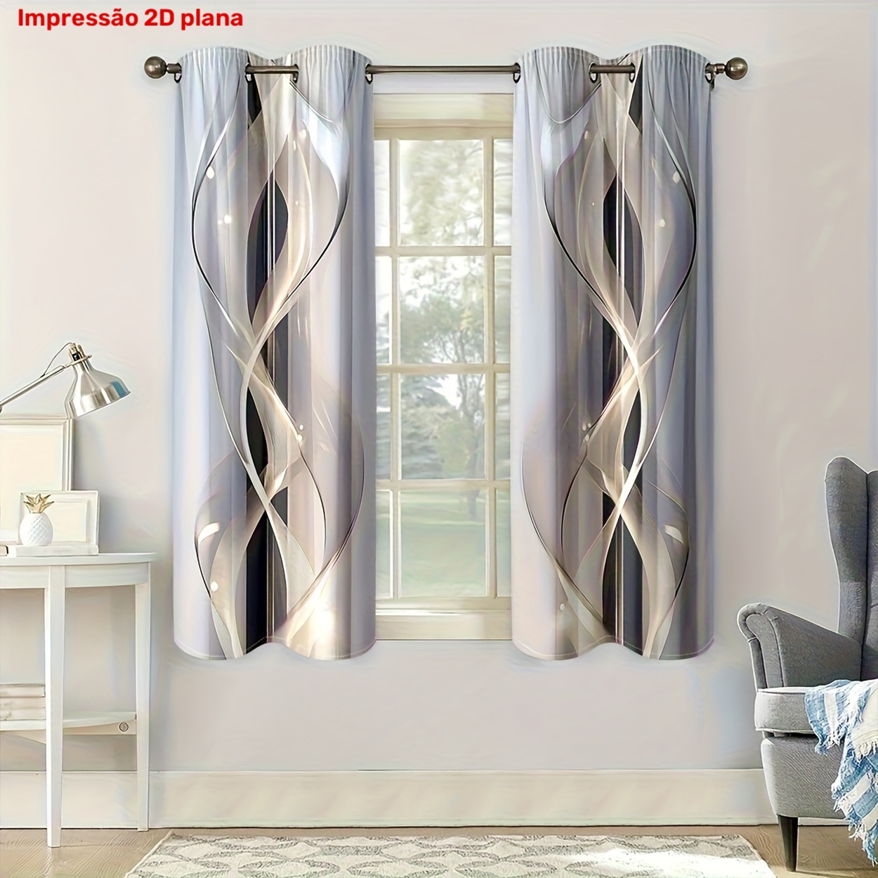 2D Flat - 2D Flat - 2 unidades de Cortinas com Impressão Geométrica Moderna  4