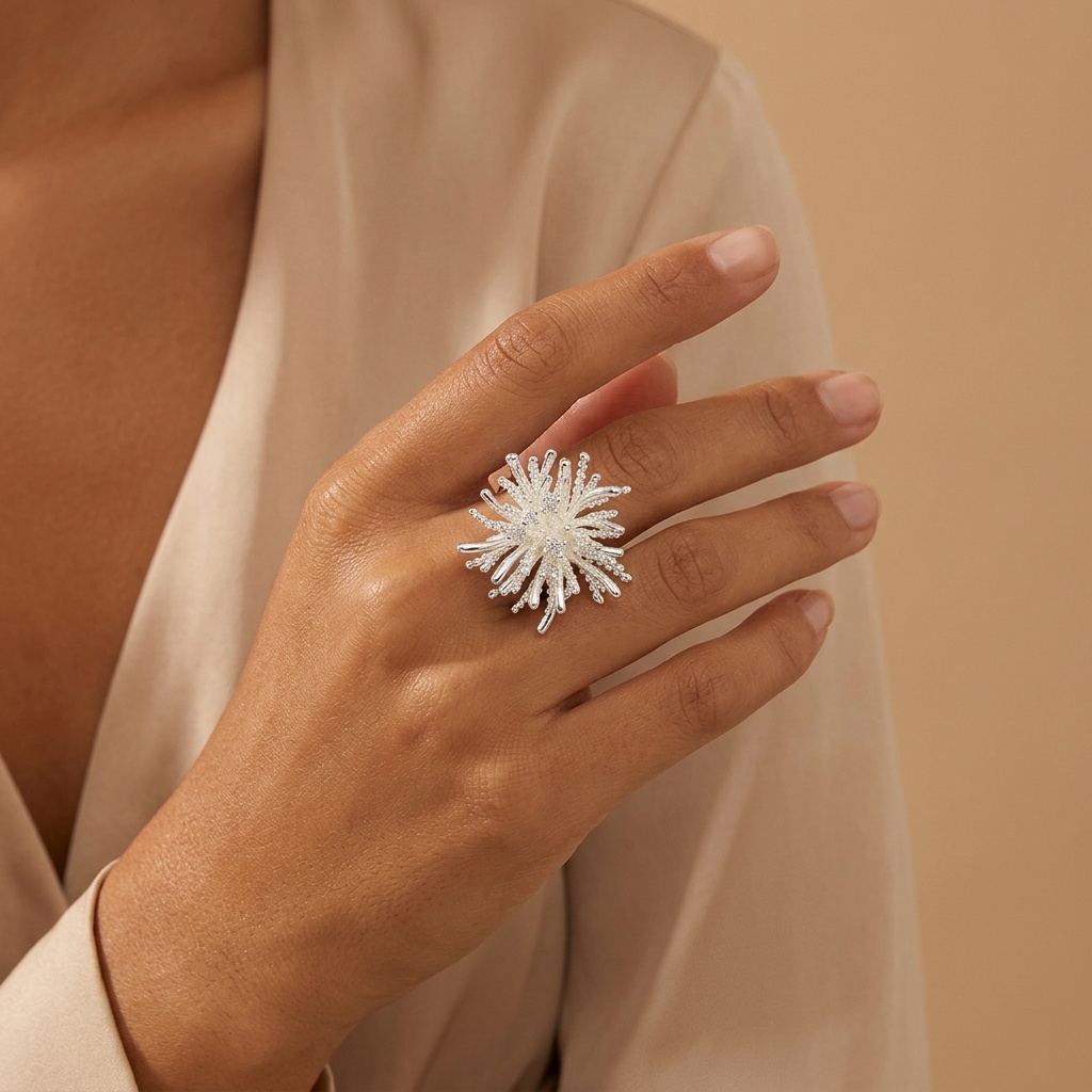 Women's Elegant Large Firework-Shaped Statement Ring