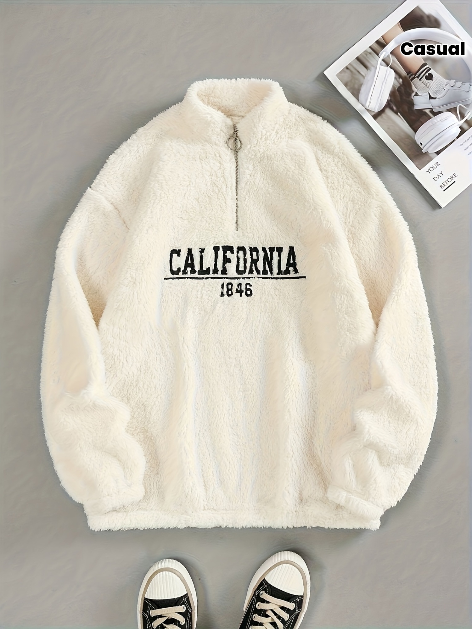 california 1846 sweat-shirt pull à pour femmes - pull à manches longues en confortable avec capuche décontractée et col , , parfait pour lautomne et lhiver, vêtements décontractés pour lhiver | pull brodé | sweat à capuche en Détails du produit 5