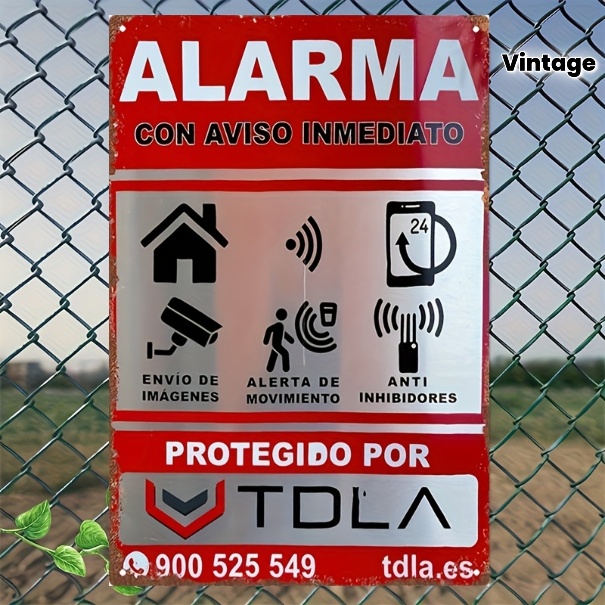 TEMU 2D, 1 pieza, Letrero de alarma de seguridad de resistencia en español/inglés con pegatina de advertencia de campana - Disuasorio de de metal