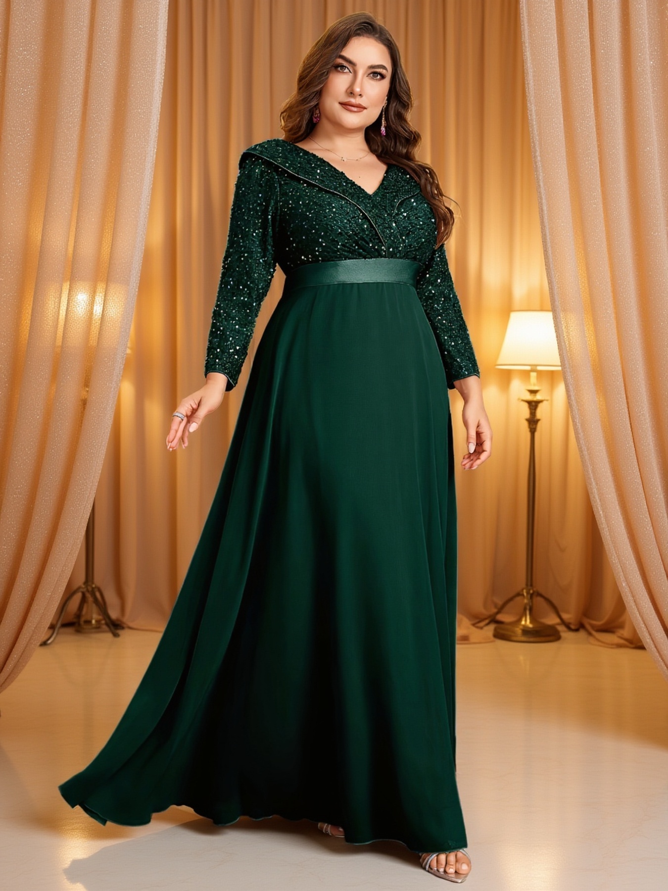  taille - taille - robe longue à sequins et , col , manches 3/4, coupe Détails du produit 11