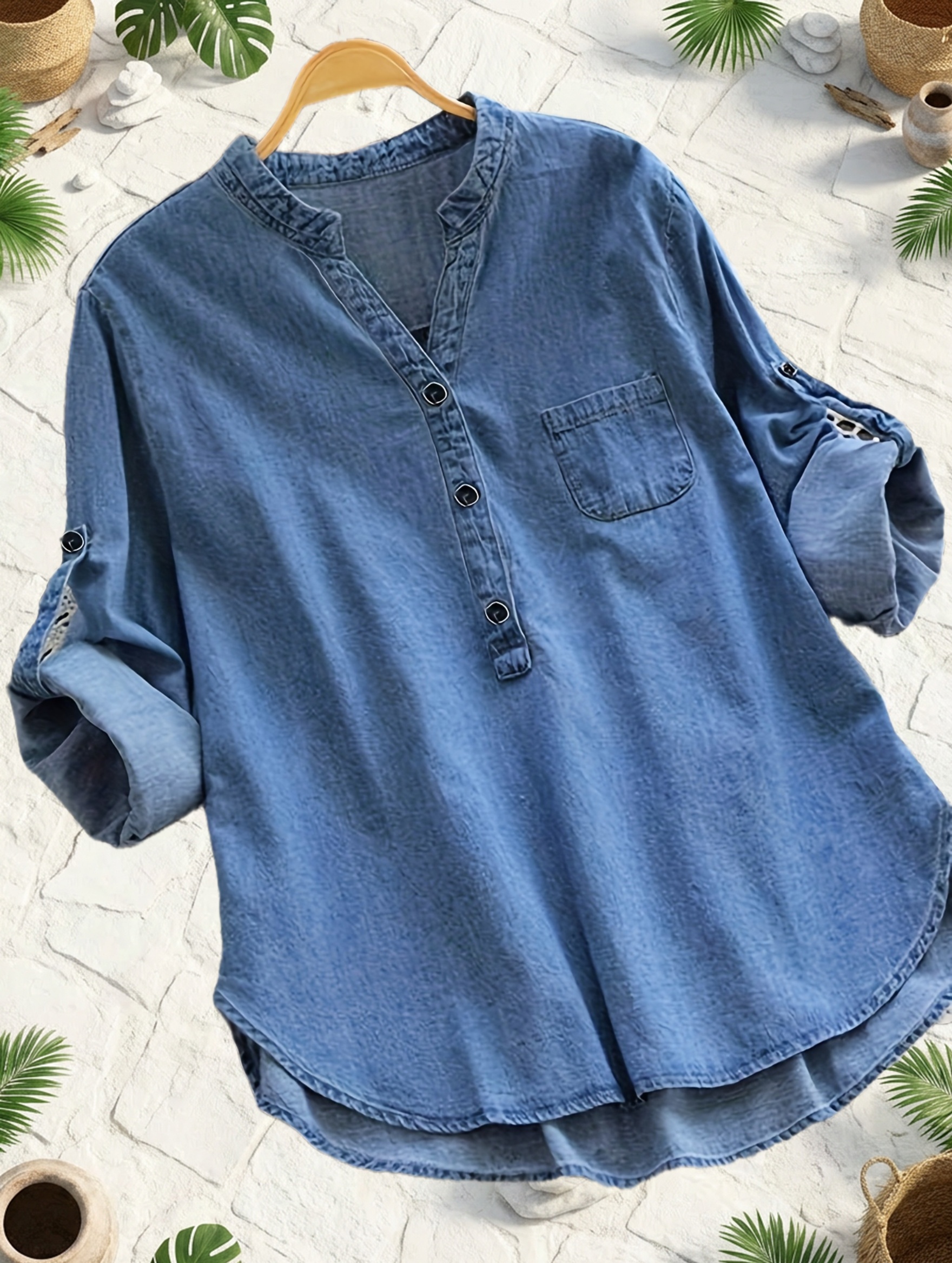 Women's Casual Denim Pocket Shirt Top