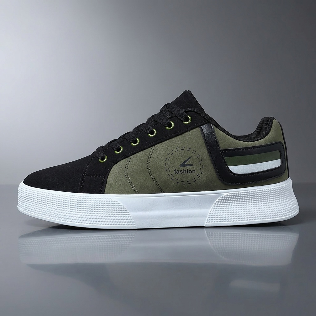 Baskets Homme Kaki Confort Chaussures de sport décontractées pour hommes, baskets basses à lacets, chaussures confortables avec un patchwork multicolore pour un style urbain