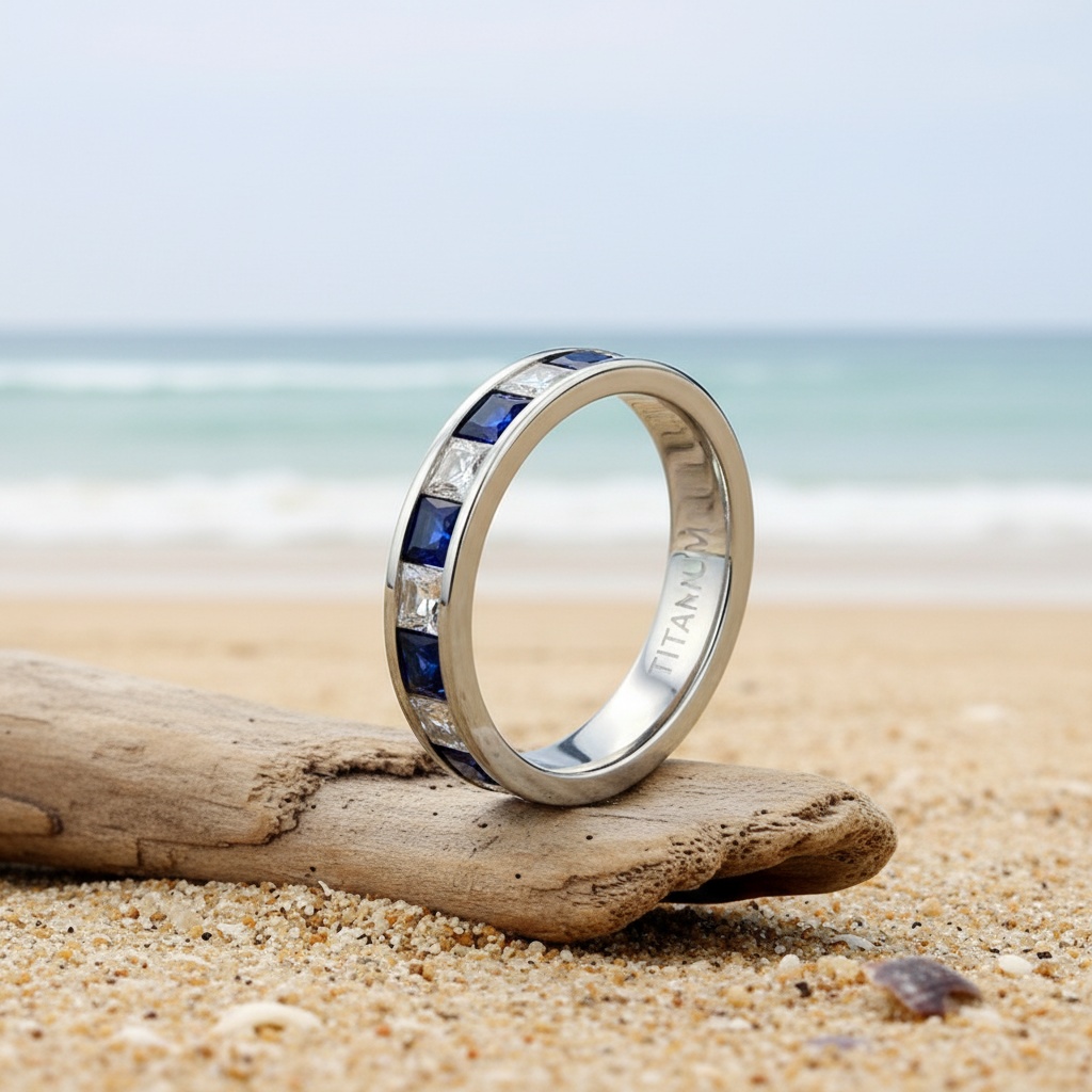 Women's 4mm Wide Blue and White Mixed Cubic Zirconia Ring