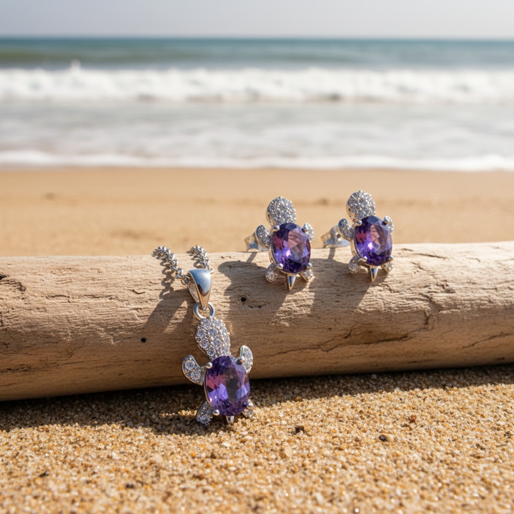 3pcs Synthetic Zirconia Turtle Necklace Earring Set for Various Occasions