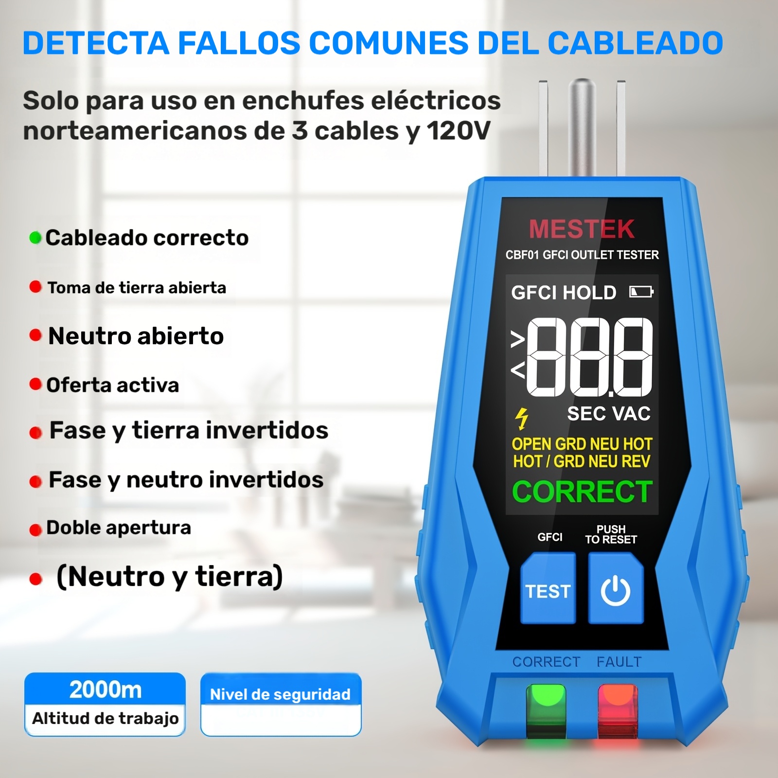 CBF01 Buscador de Disyuntores 2 EN 1, Probador Eléctrico AC 120V Detecta Fallas en Cables Comunes, Probador de Enchufes GFCI con Enchufe Estadounidense, Indicador de Bloqueo de Medidor de Enchufes con Pantalla LED, Herramienta de Rastreo de Circuitos Eléctricos, Reconocedor Rápido de Fusibles de Disyuntores, Sin Batería - Imagen 6