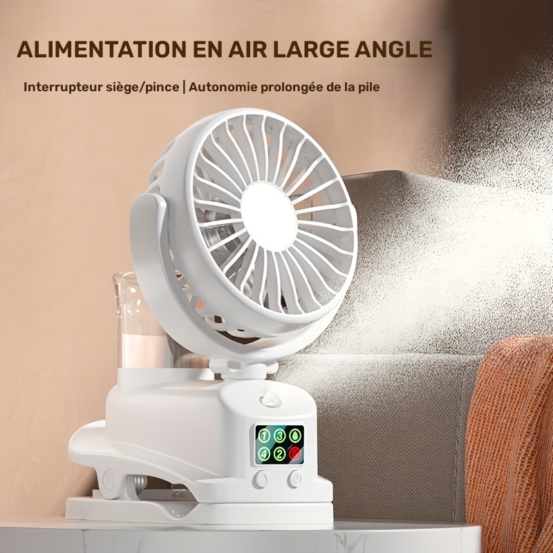 Ventilateur et humidificateur USB 2-en-1, climatiseur de bureau portable avec 4 vitesses réglables et 2 niveaux d'humidité, fonctionnement silencieux à 360° pour chambre ou utilisation extérieure