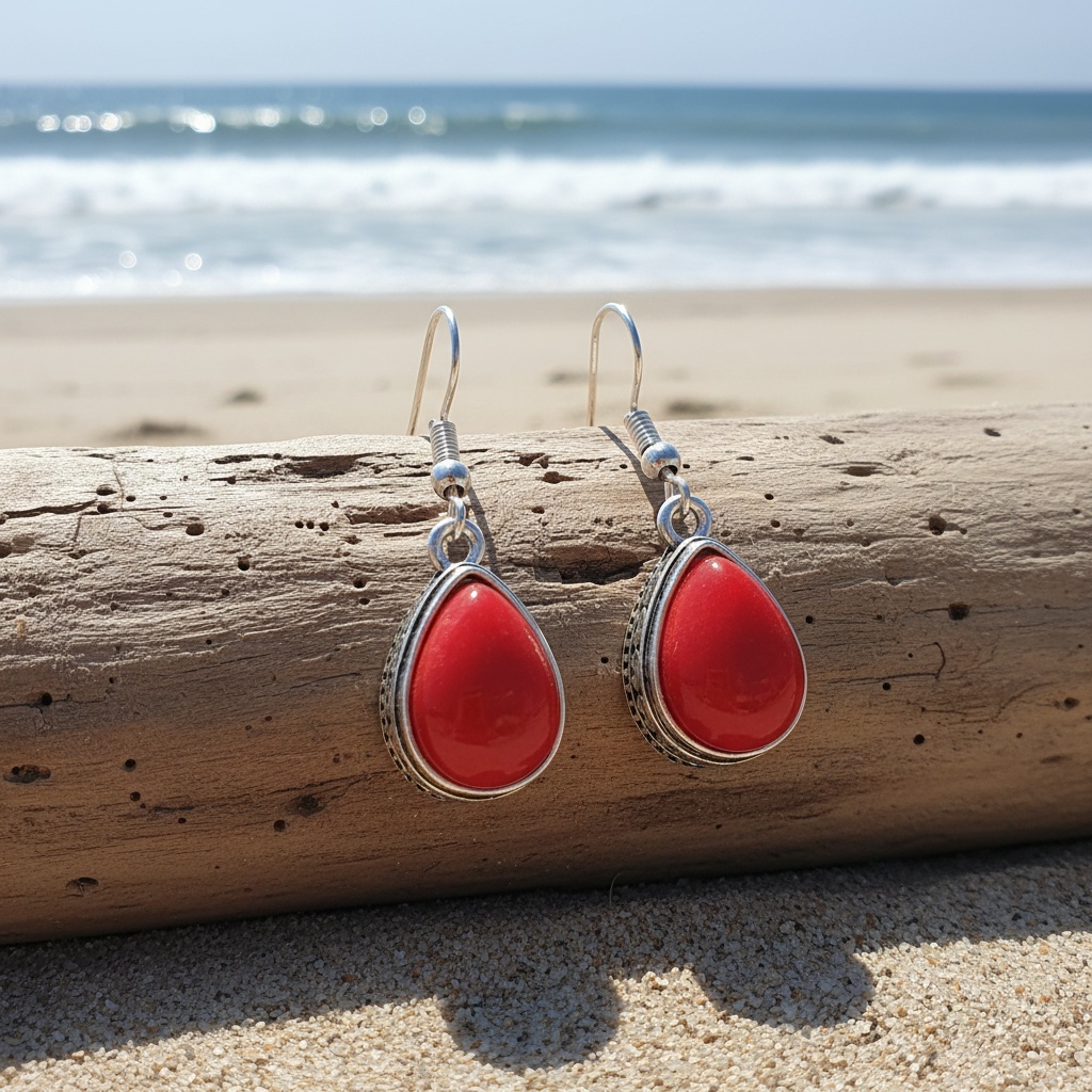 Women's Vintage Large Red Teardrop Earrings — Elegant Gift