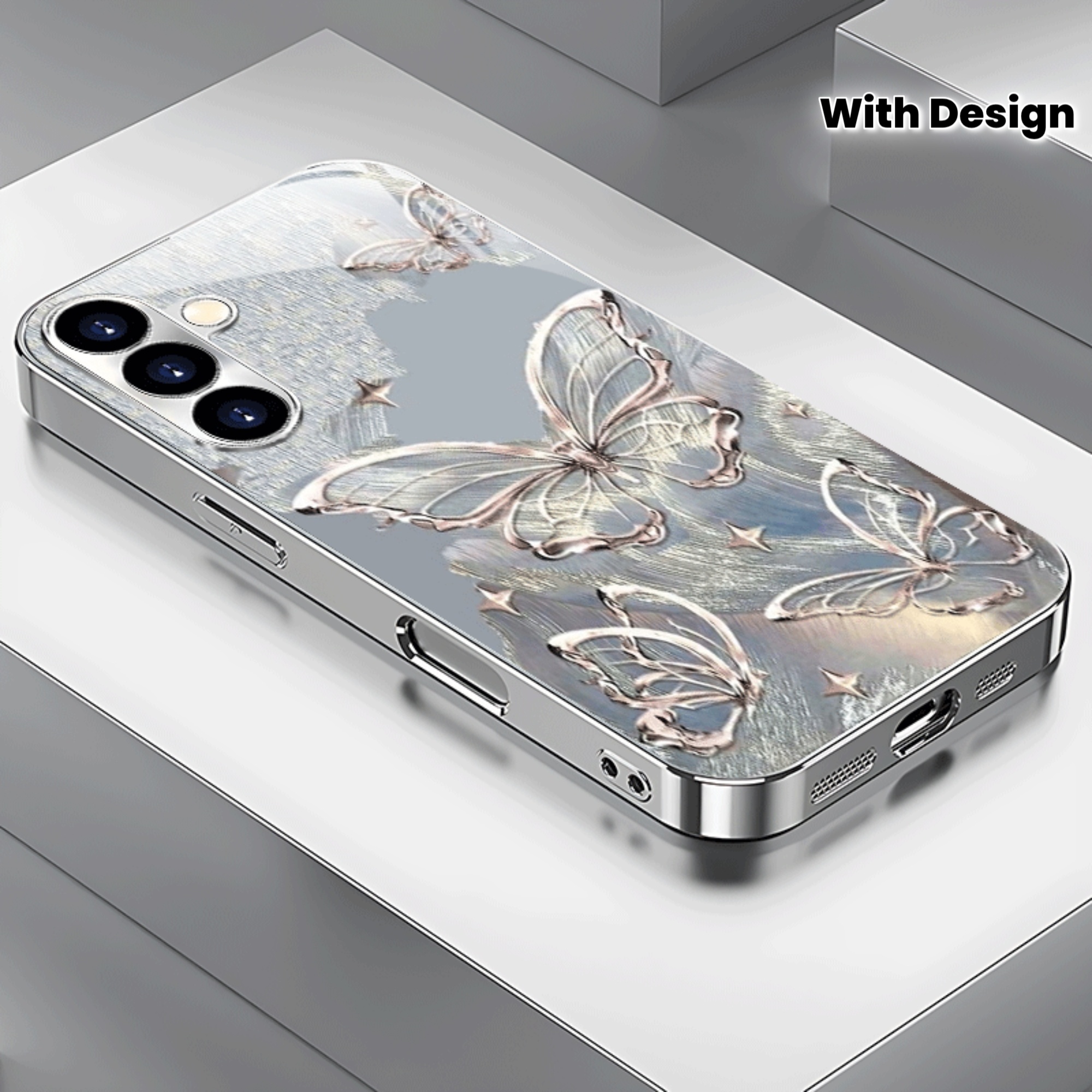 Image of Phone Case: Advanced Starry Sky Sand Pattern Electroplated Silver Tempered Glass Phone Case, Suitable For Galaxy S25/s24/s23/s22/s21/s20/note