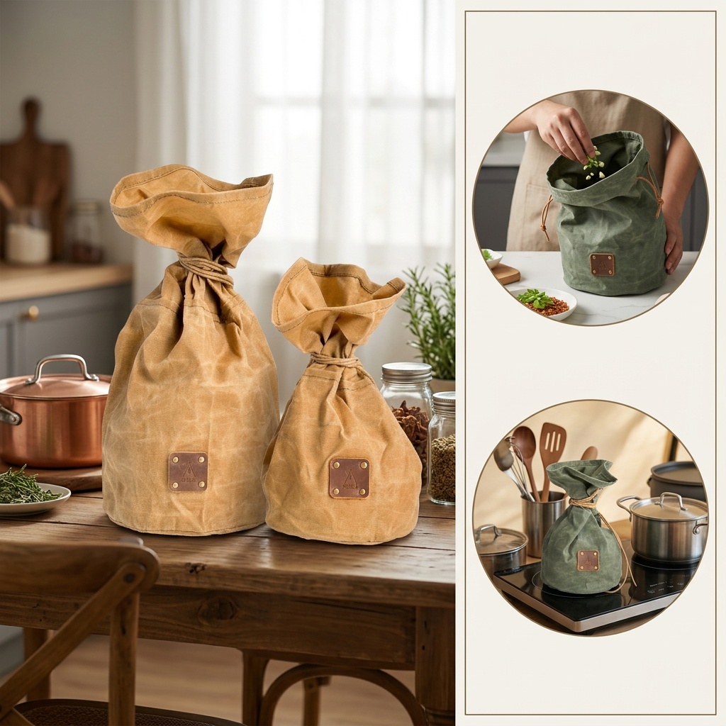 Waxed Canvas Outdoor Camping Storage Bag, Multi-Purpose Drawstring Vintage Style