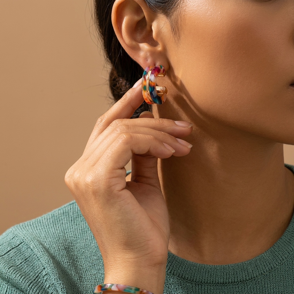 Women's Exquisite C-Shaped Earrings with Patterned Design