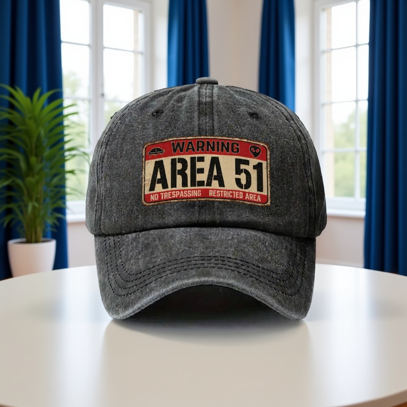 Area 51 Alien Print Adjustable Baseball Cap, Vintage Snapback Hat