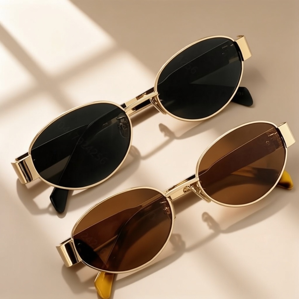 2/1 Pair Women's Metal Frame Oval Fashion Trendy Glasses for Daily Wear, Women's Tinted Beach Accessories