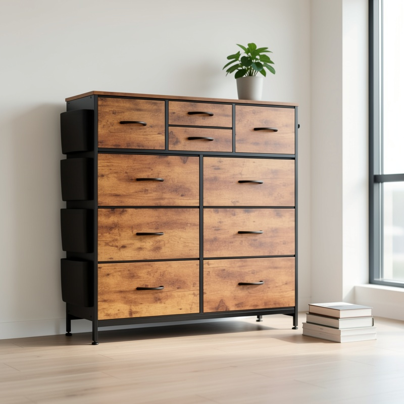 Storage Cabinet, Office File Cabinet, Large Capacity Multi-Layer Drawer And Side Storage, Side Bag, Metal Frame, Stable Storage Cabinet