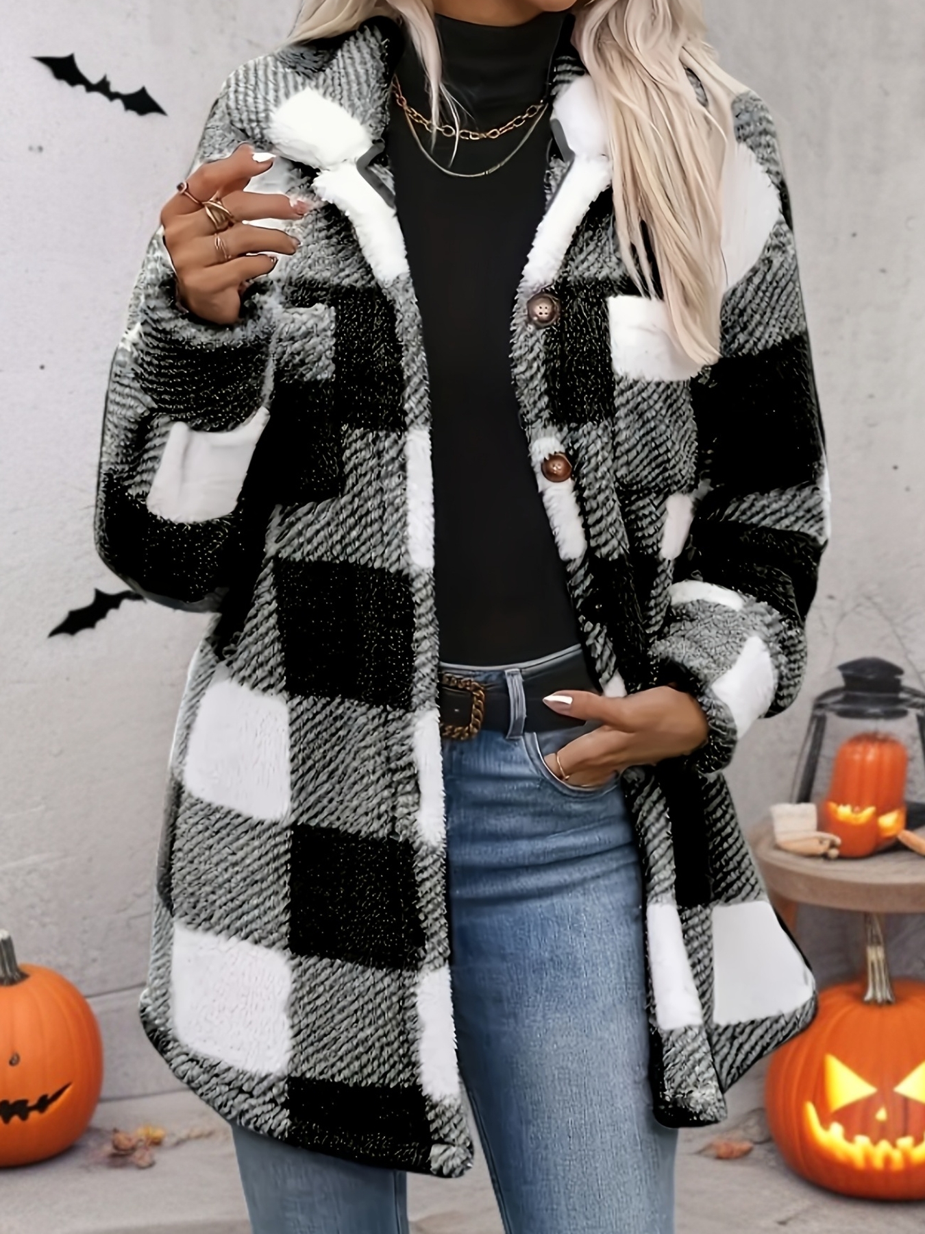 veste en pluche à carreaux   mode transfrontalière pour femme Détails du produit 0