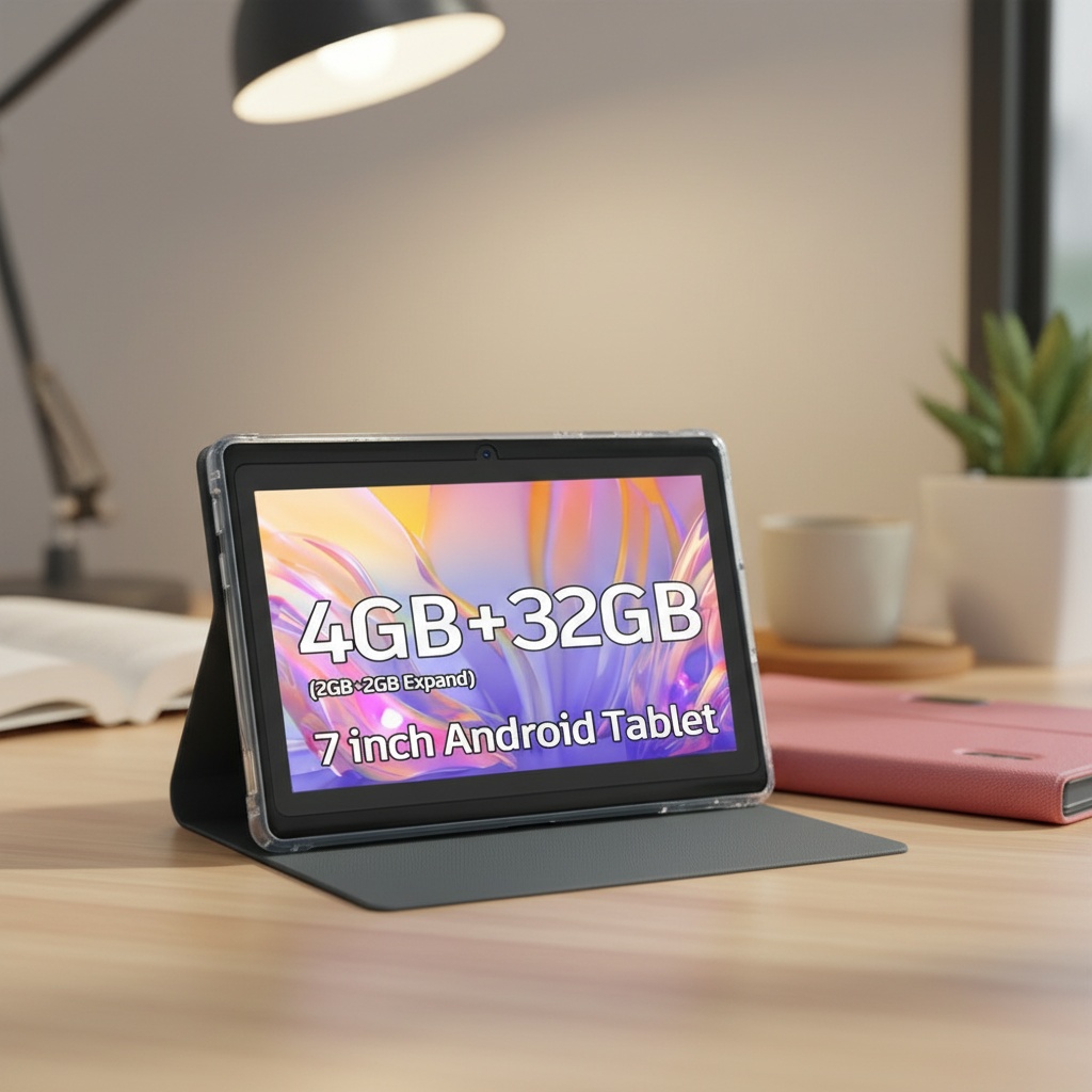 CR 7-инчов Android таблет с 4GB RAM (2GB+2GB разширяем), 32GB ROM, четириядрен високочестотен процесор, HD IPS дисплей, двойна камера, 2.4G+5G WiFi, включва калъф (сив, розов, син) цветови опции. Таблет за учене, подаръци и забавление