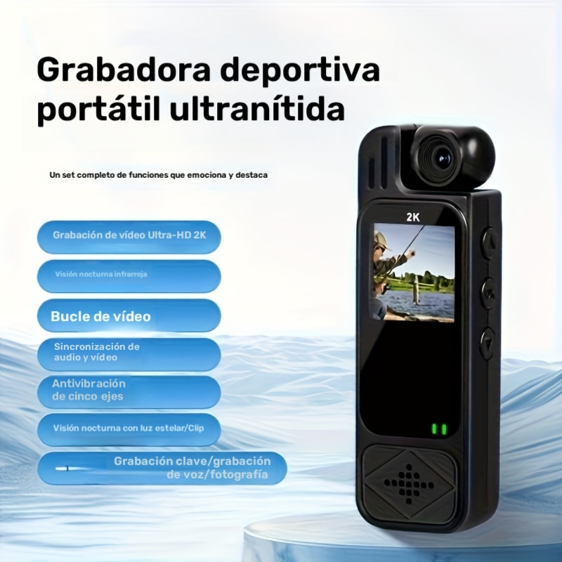Grabadora de video portátil 2K Ultra HD con lente giratoria de 180°, cámara de bolsillo con estabilizador 2K de mano, cámara de cuerpo completo para vlogging, viajes y grabación de la vida diaria, recargable por USB, negra, cámara de vlogging