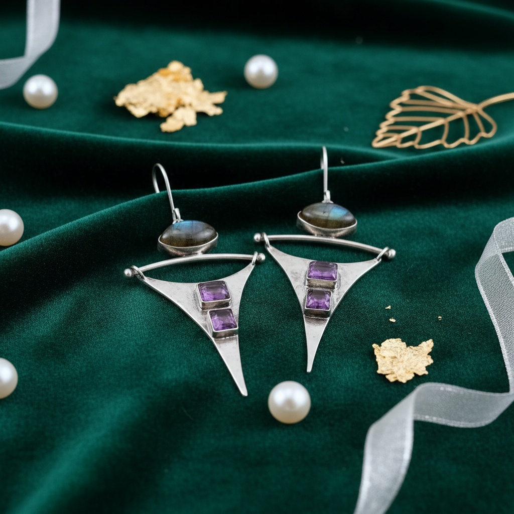 Women's Creative Punk Triangle Silvery Epoxy Purple Earrings