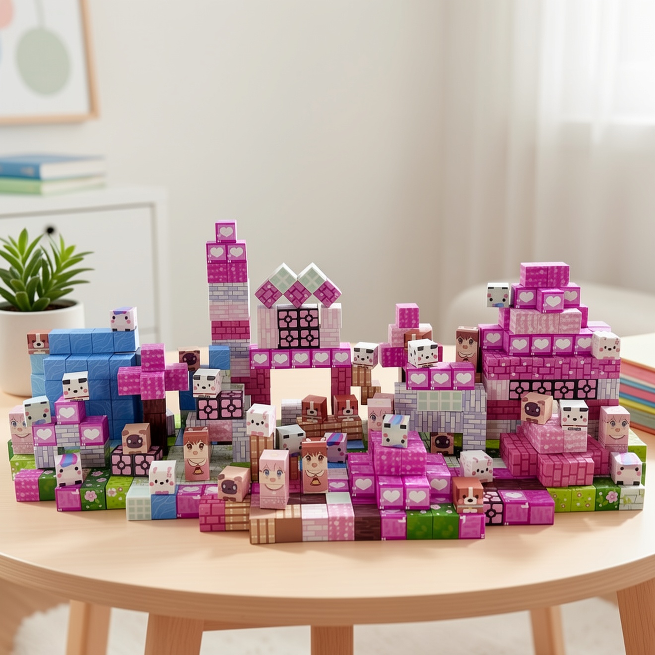 100pcs STEM Magnetic Building Blocks & Tiles, Pink Forest Park Theme