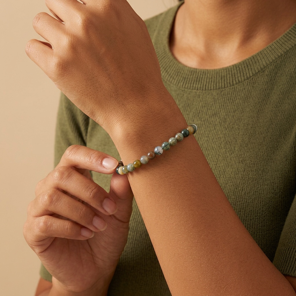 Indian Agate Beaded Bracelet, Unisex Boho-Chic Fashion