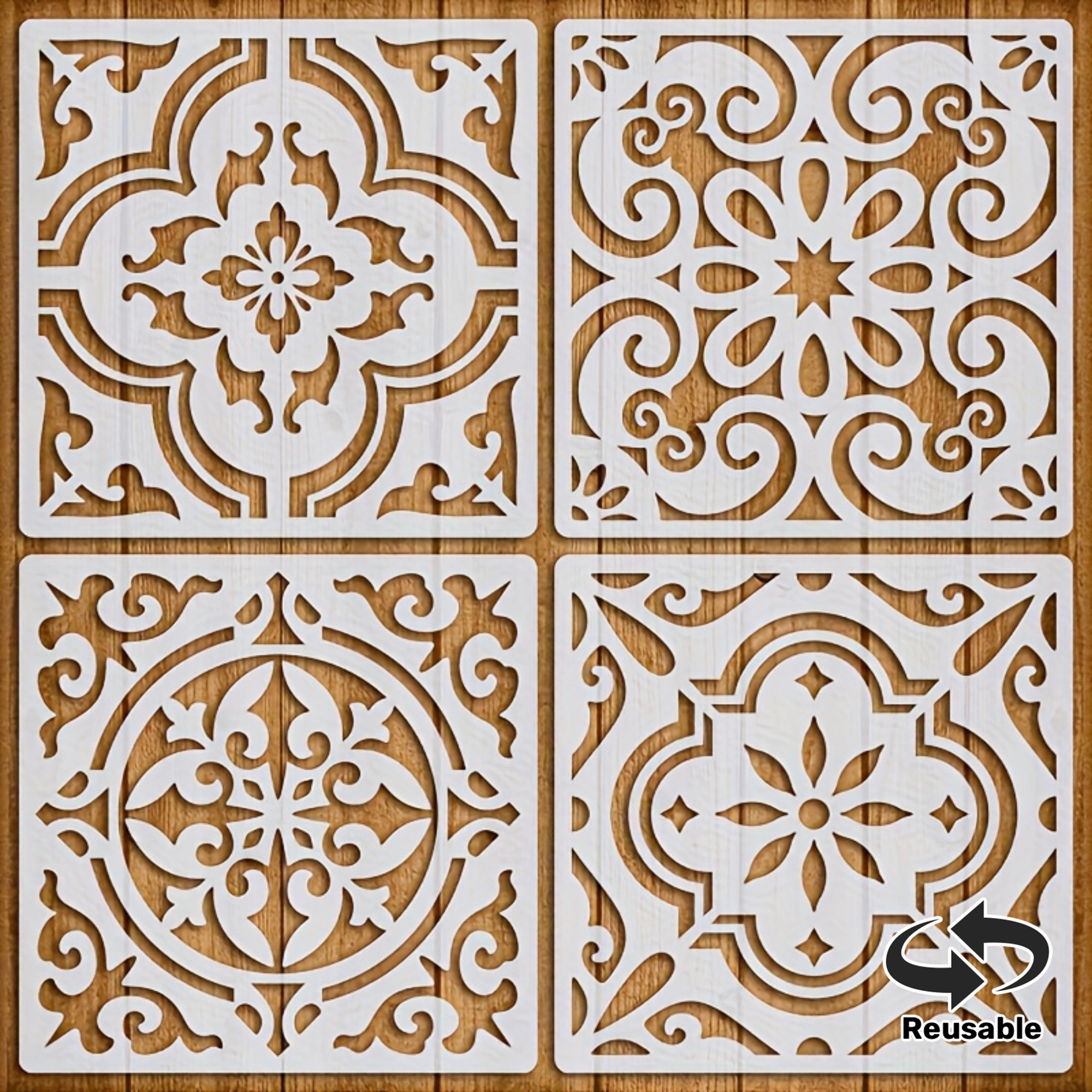item picture creative tactile geometric tile template set 4pcs 6x6 inches reusable painting stencils suitable for craft projects textiles canvas   home decor pet material