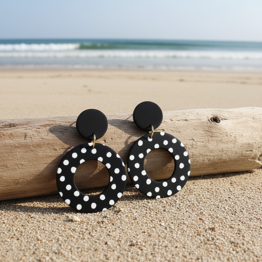 Classic Black Hollow Round Vintage Polka Dot Acrylic Drop Earrings