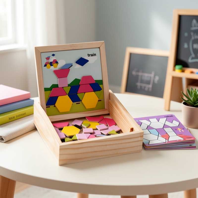 Multifunctional Tangram Puzzle with Wooden Box and 30pcs Blocks