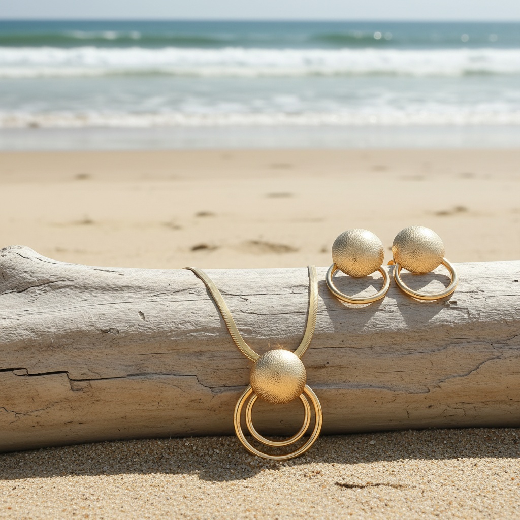 2pcs Set Elegant Necklace and Earrings Set with Geometric Pendant