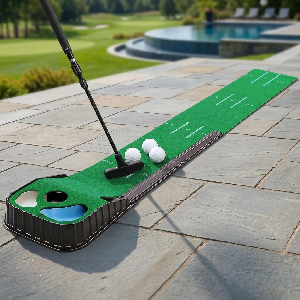 Golf Putting Mat with 3 Balls and Auto-Return Track