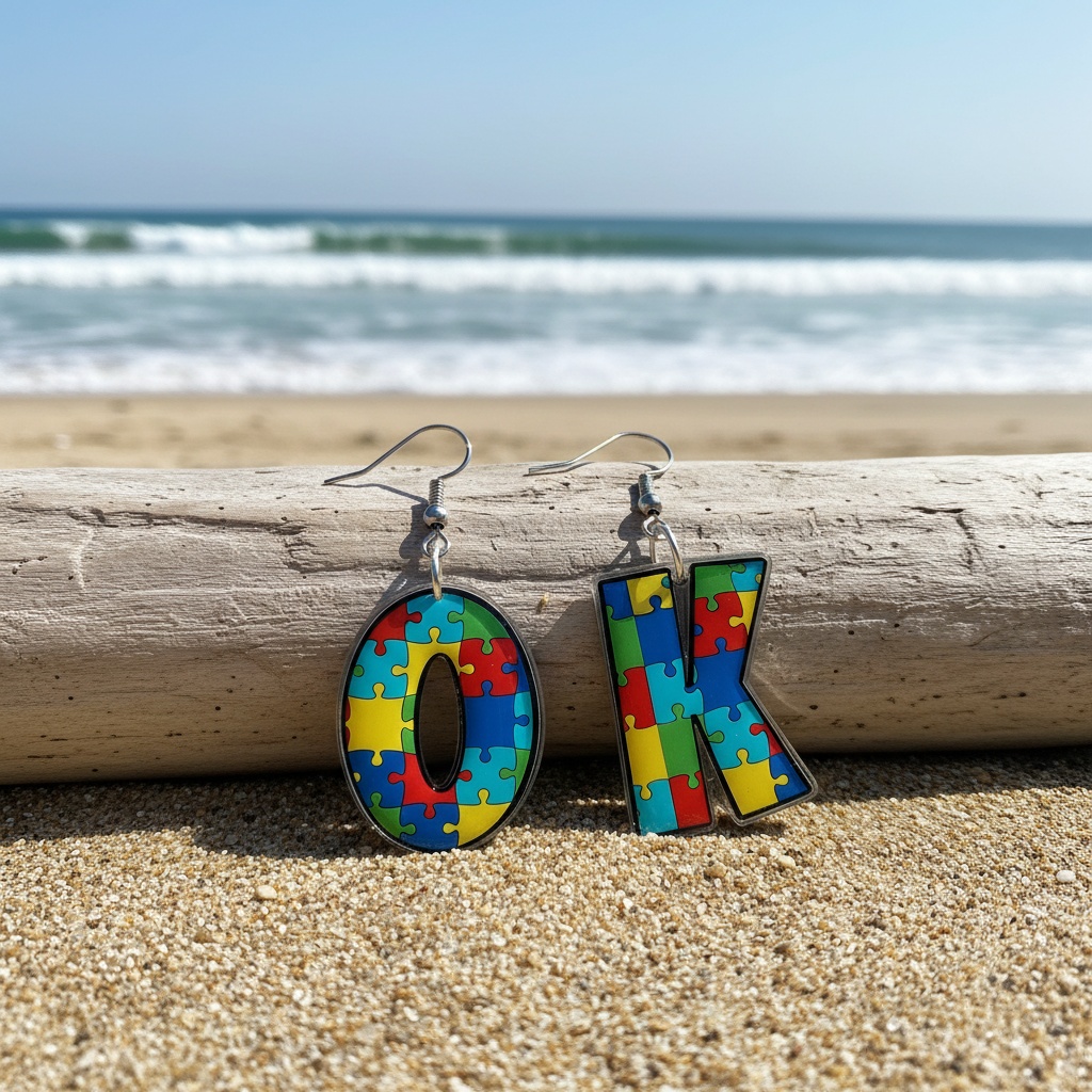 Cute "OK" Autism Puzzle Acrylic Cartoon Earrings