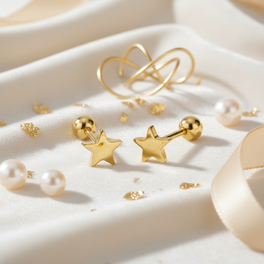 18K Golden Plated Twisted Round Ball Star Earrings