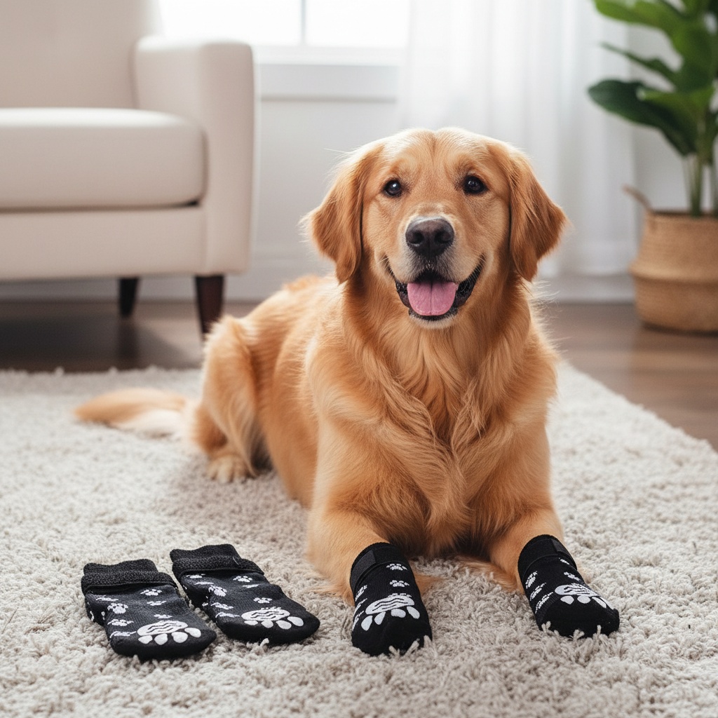4pcs Non-Slip Dog Socks with Adjustable Elastic Paw Protection