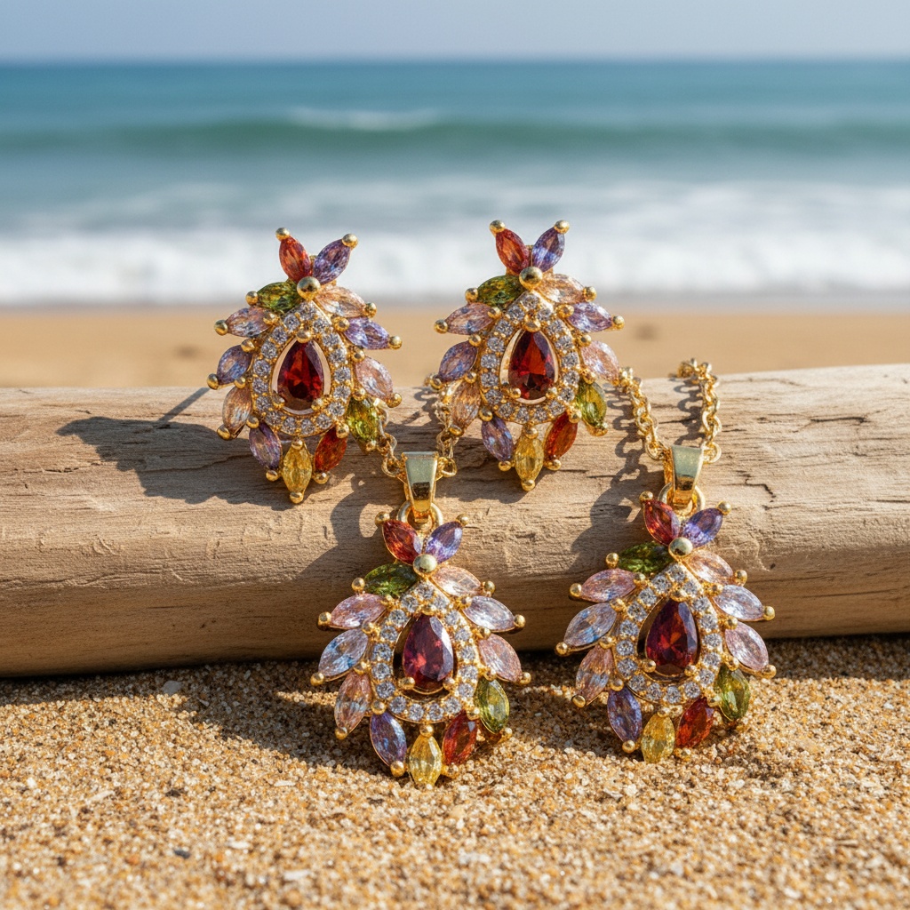 Colorful Flower Element Jewelry Set with Synthetic Zirconia