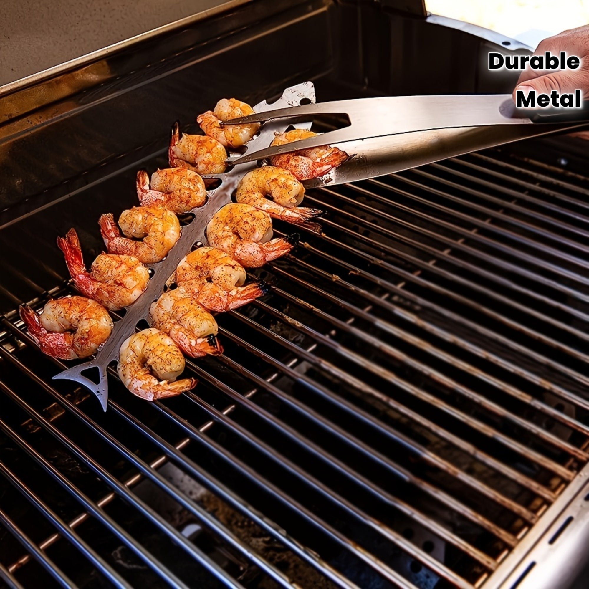 2 4pcs stainless steel bbq skewers fish bone shaped grill skewers for beef chicken vegetables shrimp durable metal barbecue accessories for grilling bbq accessories kitchen utensils sleek metallic     metal Product details 1