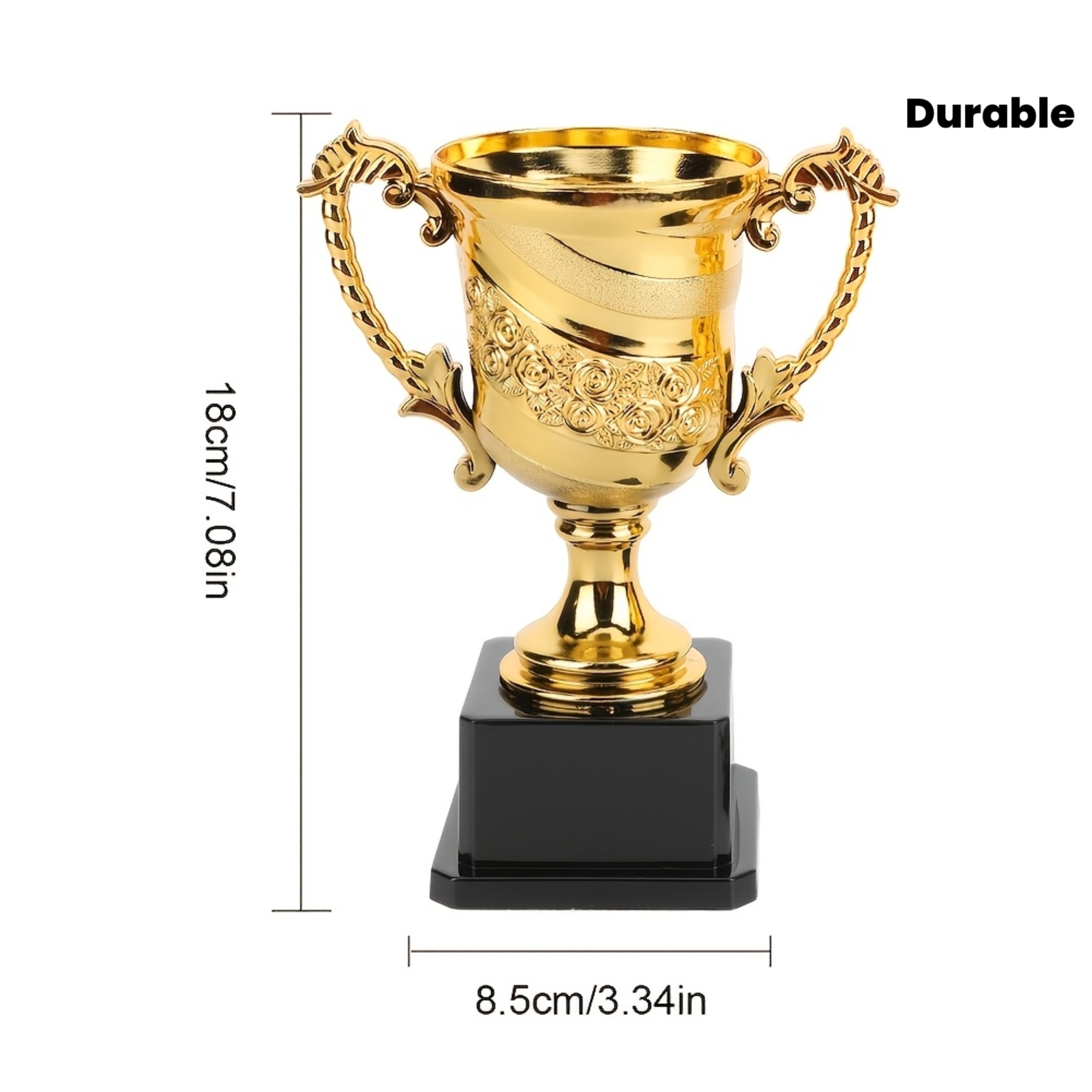 1 Golden Trophy - Elegant Plastic Model with Ornate Base, Customizable Text/Logo, Durable Golden, Suitable for Soccer, Team Sports, Competitions, Awards, Team Gifts, and Personalized Souvenirs - Ideal for Champions and Supporters, Contest PrizesOpen in new tab.
