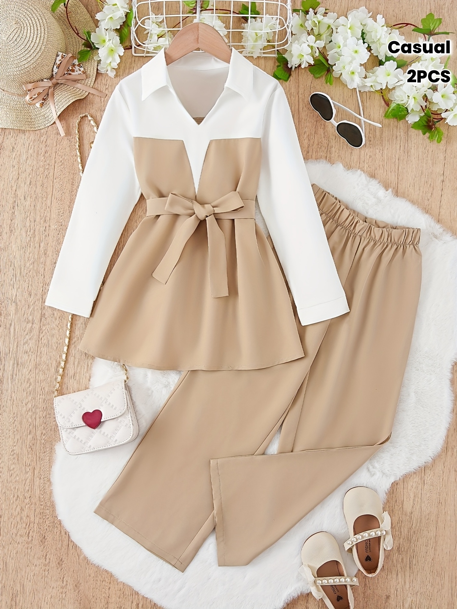 ensemble 2 pièces filles chemise à manches longues pantalon - Temu France