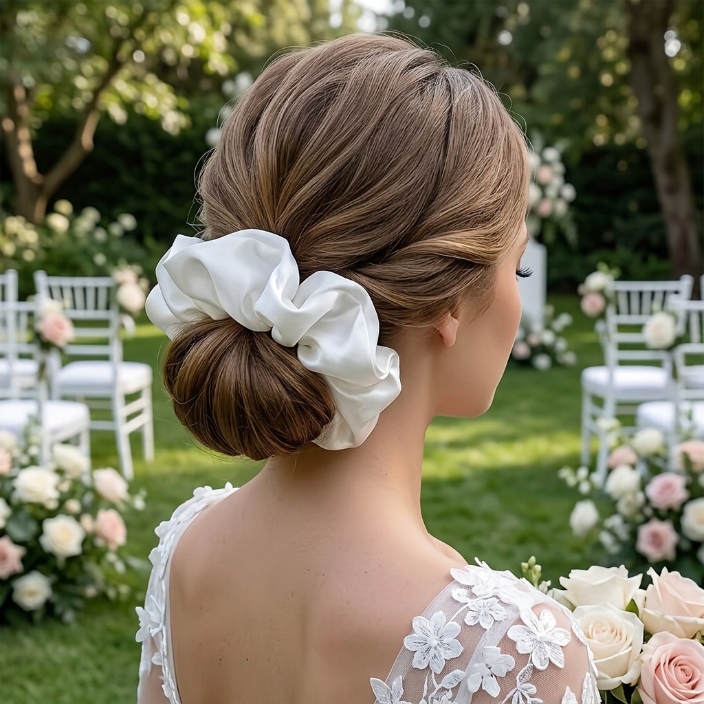 Jumbo Solid Hair Scrunchie in Black or White, Plush Textured