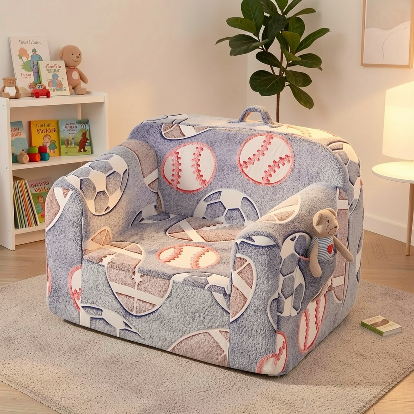 Welnow Sofa, Couch for Kids with Carry Handle And Side Pockets, Foam Chair for Toddlers, Armrest Chair for Kids, Reading Sofa for Boys Or Girls