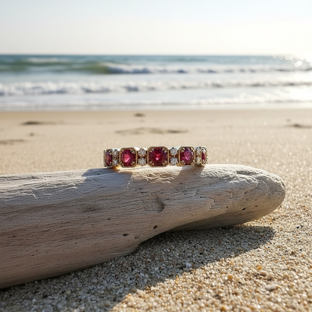 Women's Vintage Inlay Red Zirconia Eternity Ring