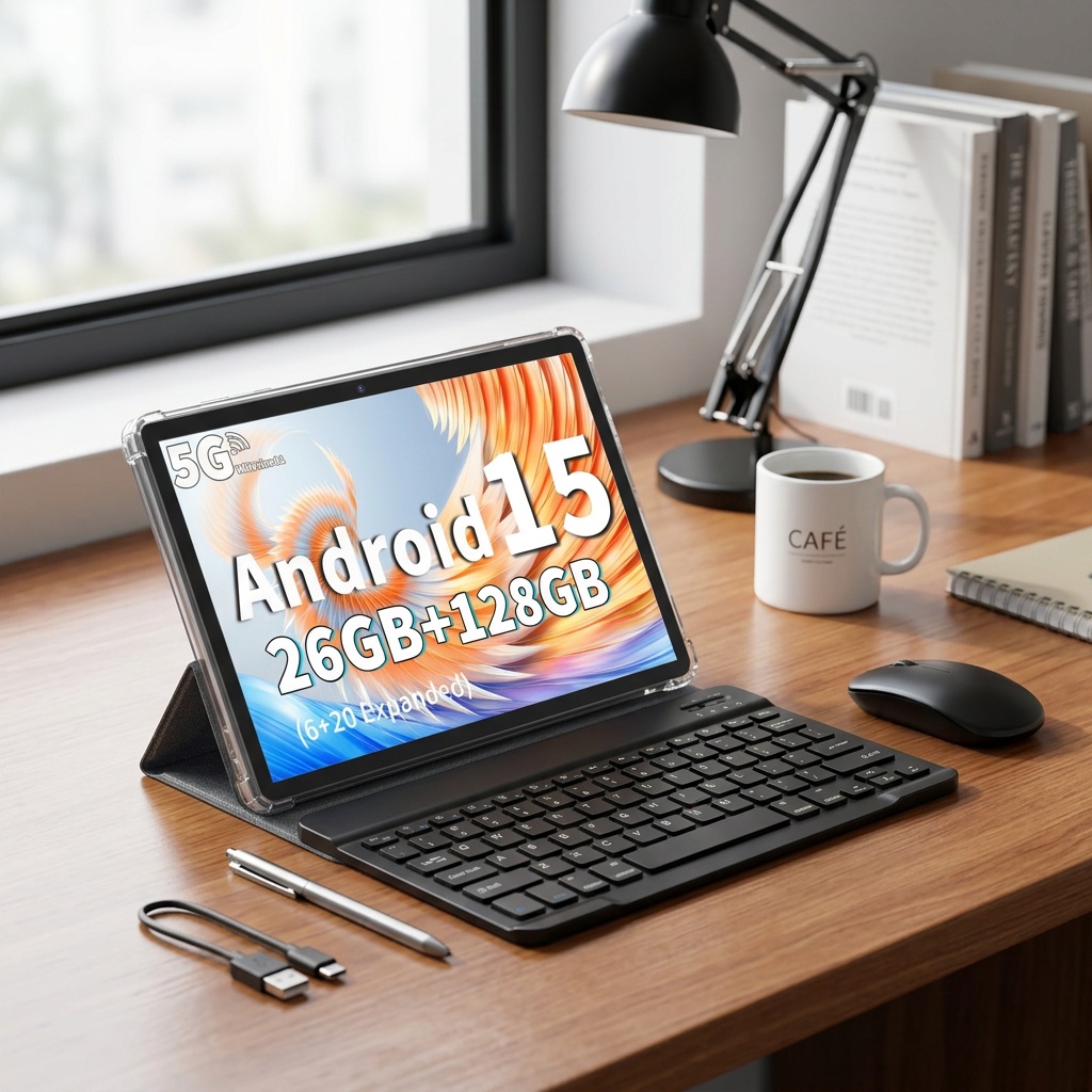 26GB (6+20) RAM And 128GB ROM New Tablet PC, 1TB SD Expansion, 1280X800 HD IPS, GMS, Wi-Fi Connectivity, 10.1-Inch Android 15 Tablet (No Adapter), Optional: Tablet And Stand Case Or Tablet And Keyboard Set, Perfect for Holiday/Birthday Gifts, 2026