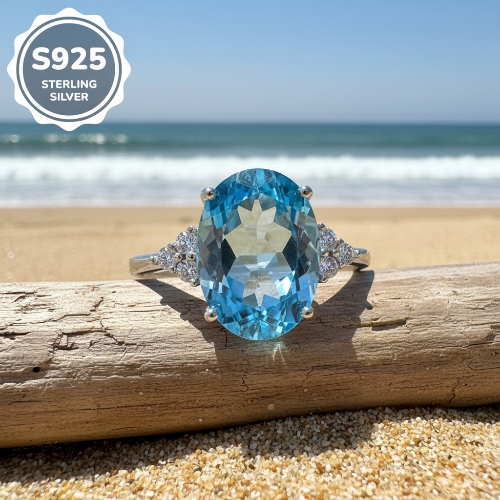 Women's Natural Topaz Adjustable 925 Sterling Silver Ring