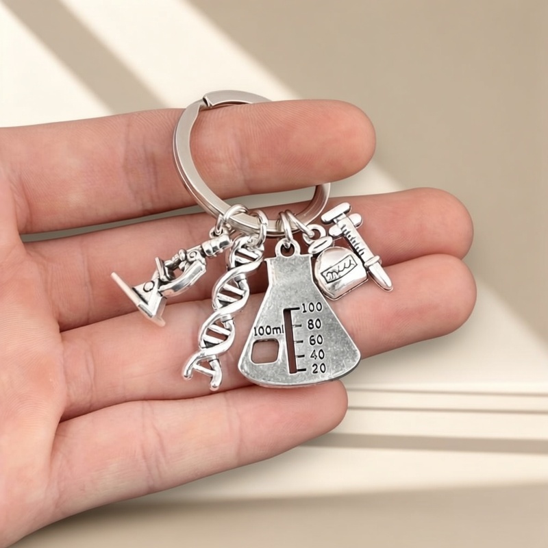 Measuring Cup Microscope Chemical Molecule Alloy Keychain