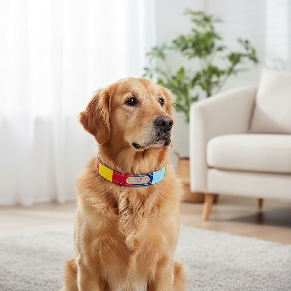Customized Rainbow Checkered Pet Collar with Adjustable Safety Straps