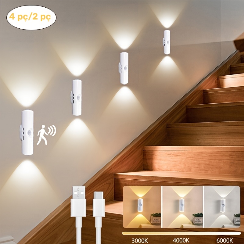 4 unidades/2 unidades de luz LED para degrau com sensor de movimento 2