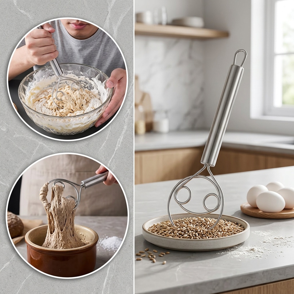 Stainless Steel Dough Whisk for Mixing and Baking